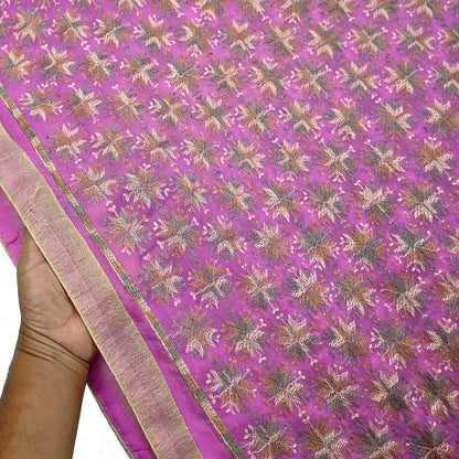 Indian Vintage Pink Sarees Chiffon Embroidered Bagh Phulkari Sari Craft Fabric 5Yard Dress Making Sewing Quilting Crafting Upcycle