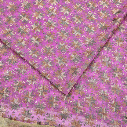 Indian Vintage Pink Sarees Chiffon Embroidered Bagh Phulkari Sari Craft Fabric 5Yard Dress Making Sewing Quilting Crafting Upcycle