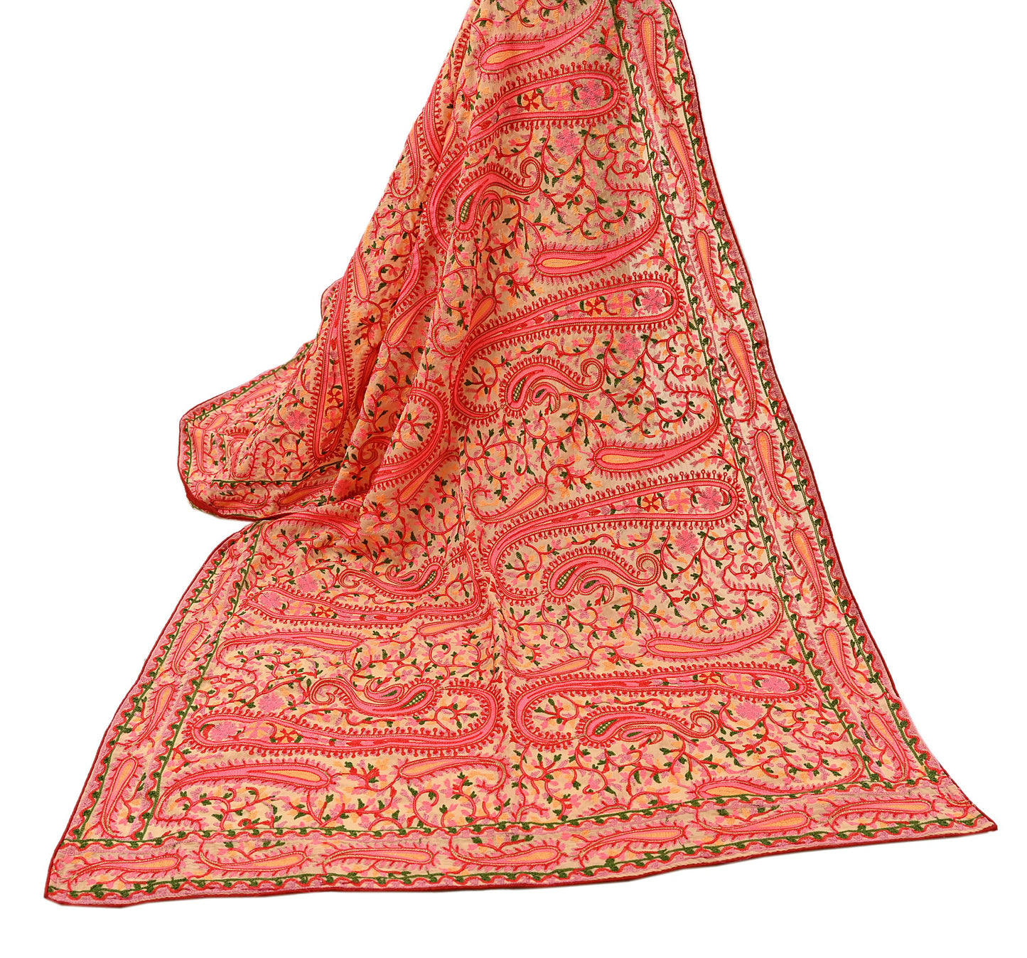 Indian Vintage Dupatta Beige Georgette Embroidered Scarf, Boho Veil