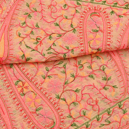 Indian Vintage Dupatta Beige Georgette Embroidered Scarf, Boho Veil