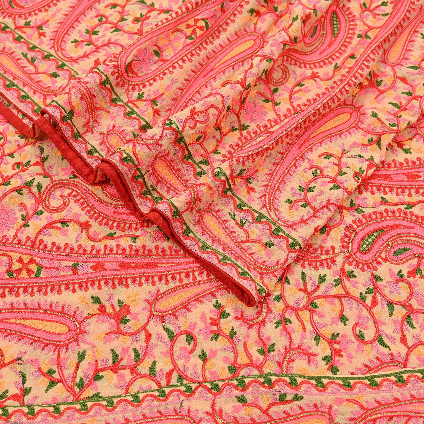 Indian Vintage Dupatta Beige Georgette Embroidered Scarf, Boho Veil