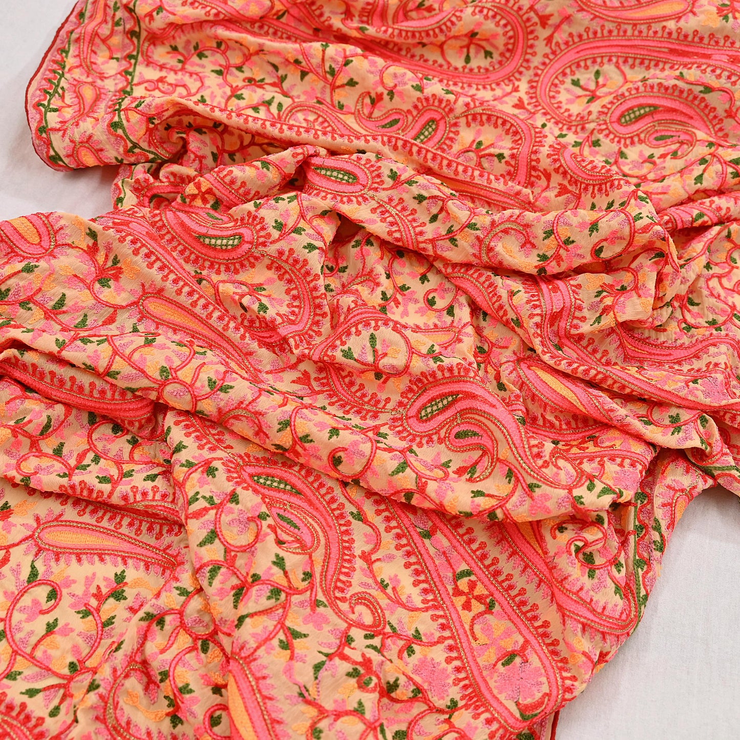 Indian Vintage Dupatta Beige Georgette Embroidered Scarf, Boho Veil