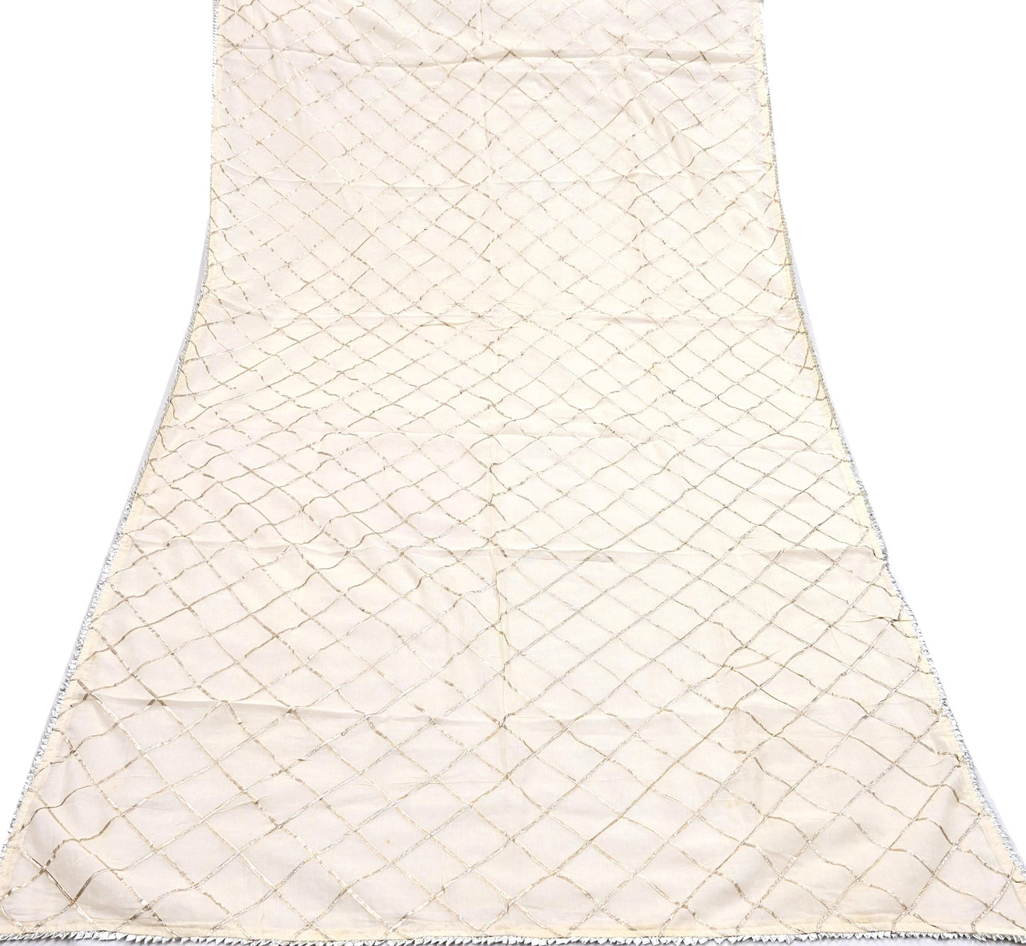 Indian Vintage Dupatta Ivory Pure Cotton Long Stole Gota Patti Work Scarves Veil Soft