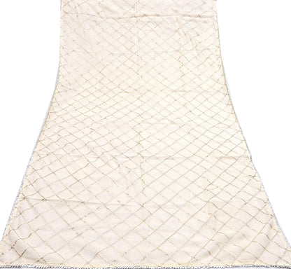 Indian Vintage Dupatta Ivory Pure Cotton Long Stole Gota Patti Work Scarves Veil Soft