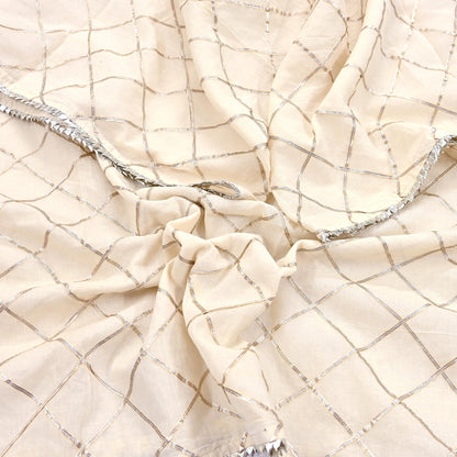 Indian Vintage Dupatta Ivory Pure Cotton Long Stole Gota Patti Work Scarves Veil Soft