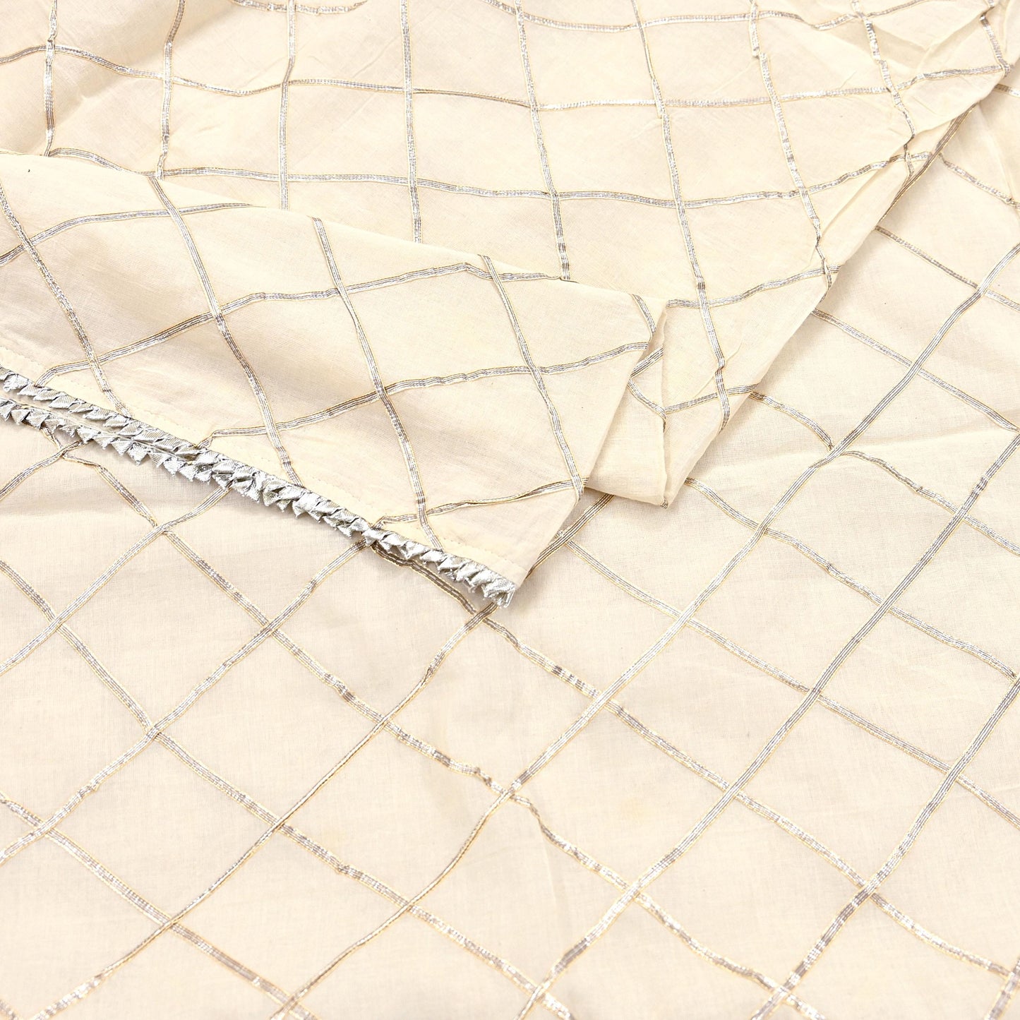 Indian Vintage Dupatta Ivory Pure Cotton Long Stole Gota Patti Work Scarves Veil Soft