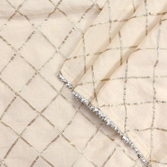 Indian Vintage Dupatta Ivory Pure Cotton Long Stole Gota Patti Work Scarves Veil Soft