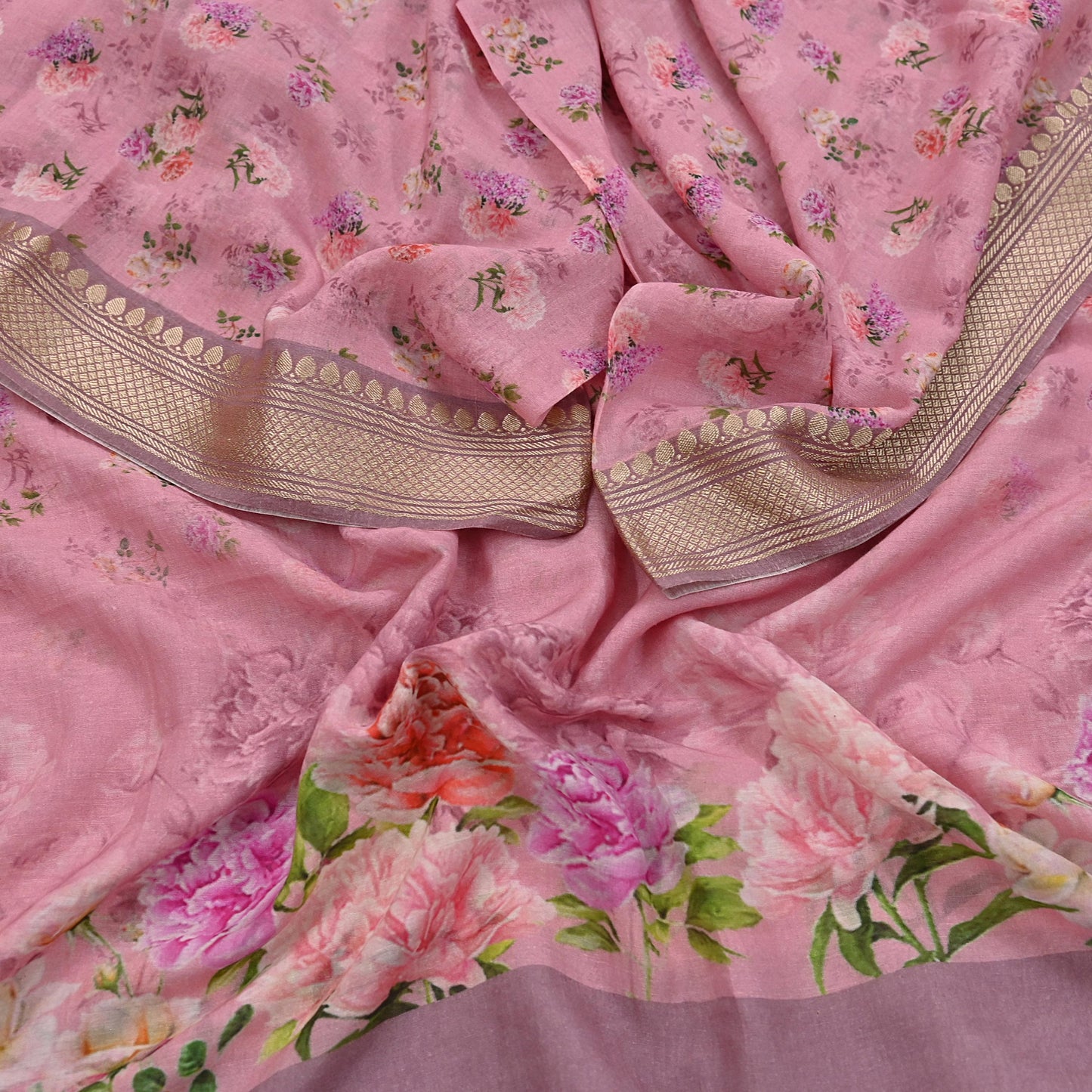 Indian Vintage Dupatta Pink Long Stole Digital Printed Hijab Blend Cotton Scarves Veil Soft Wrap Boho