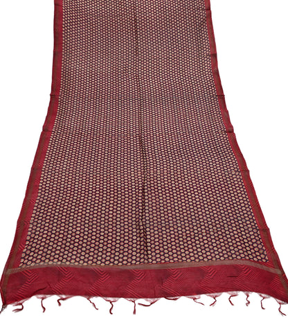 Indian Vintage Dupatta Red & Black Long Stole Block Print Pure Chanderi Silk Scarves Veil Zari Wrap Hijab