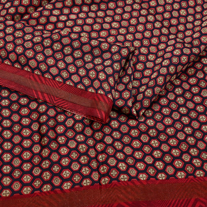 Indian Vintage Dupatta Red & Black Long Stole Block Print Pure Chanderi Silk Scarves Veil Zari Wrap Hijab