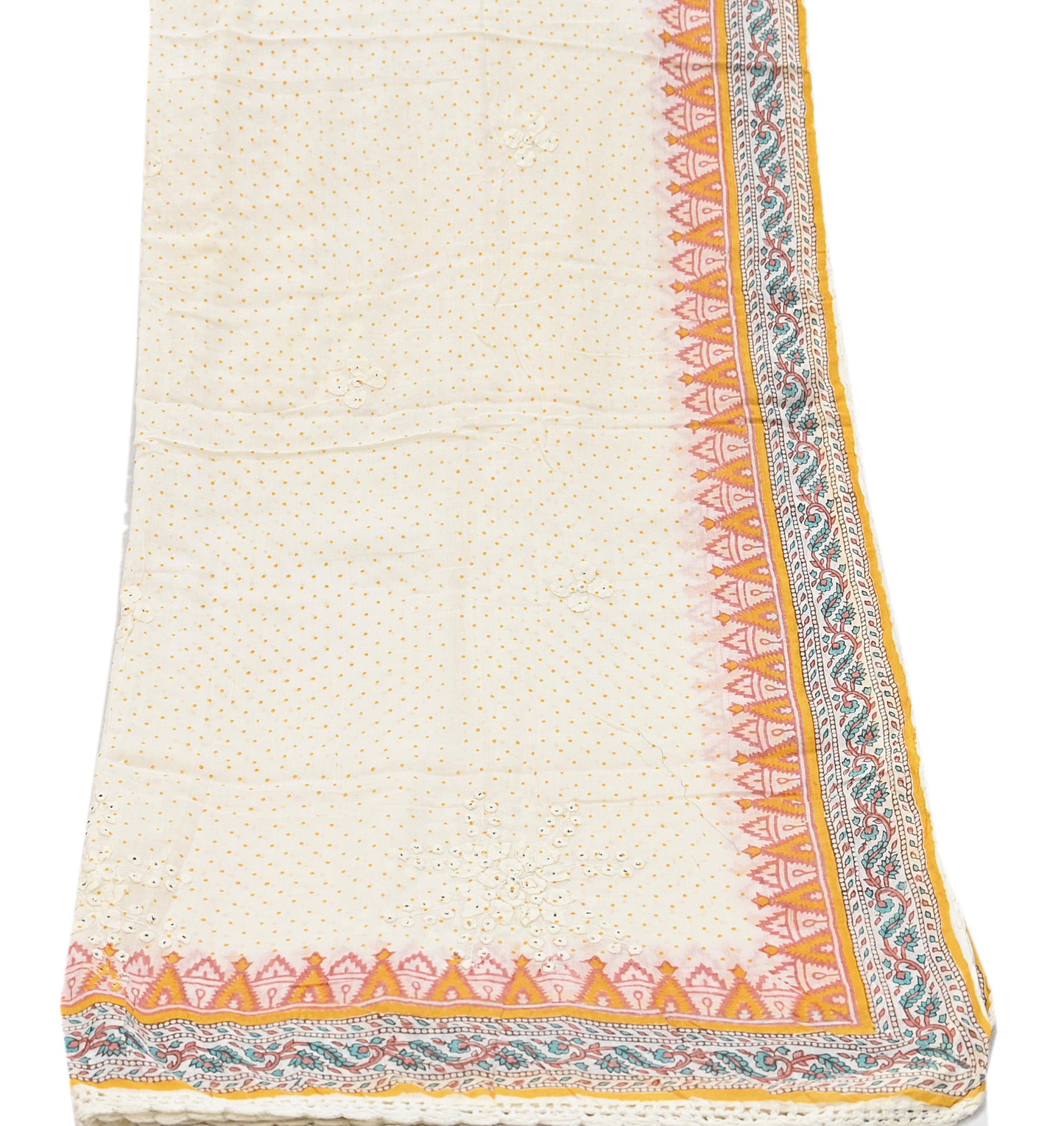 Indian Vintage White Dupatta Long Stole Hand Embroidered Pure Cotton Scarves Veil Soft Wrap Scarf