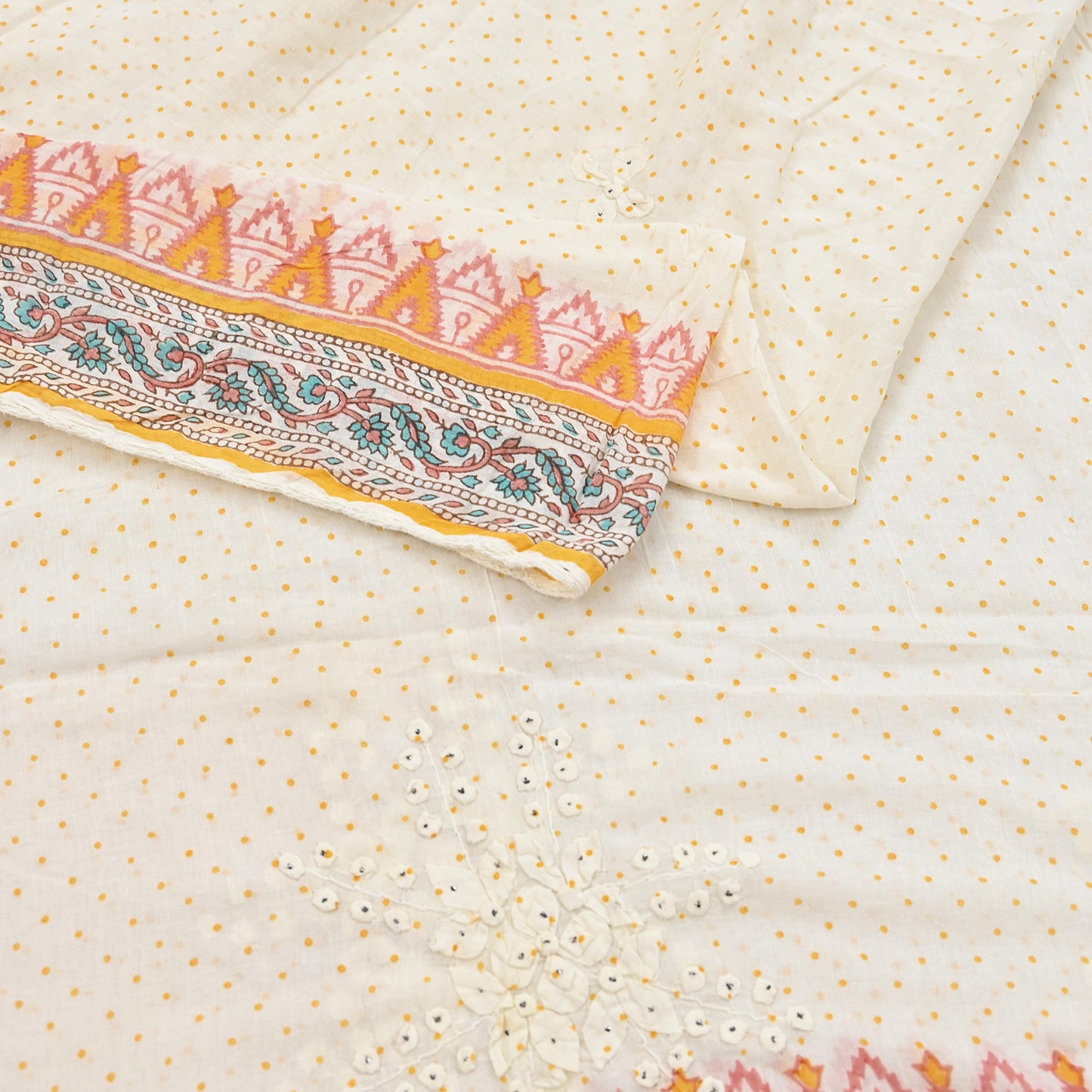 Indian Vintage White Dupatta Long Stole Hand Embroidered Pure Cotton Scarves Veil Soft Wrap Scarf