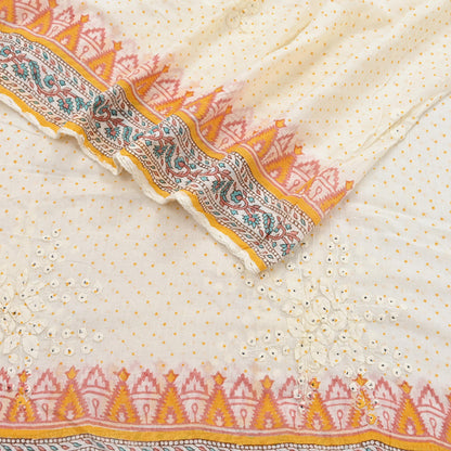 Indian Vintage White Dupatta Long Stole Hand Embroidered Pure Cotton Scarves Veil Soft Wrap Scarf