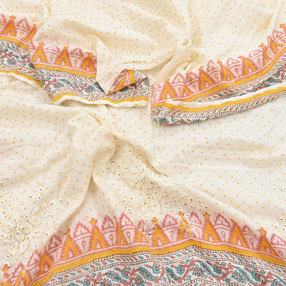 Indian Vintage White Dupatta Long Stole Hand Embroidered Pure Cotton Scarves Veil Soft Wrap Scarf