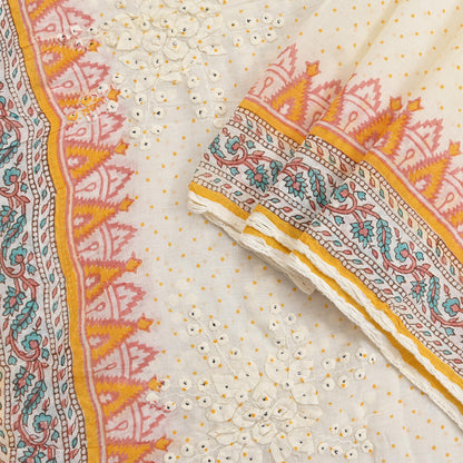 Indian Vintage White Dupatta Long Stole Hand Embroidered Pure Cotton Scarves Veil Soft Wrap Scarf