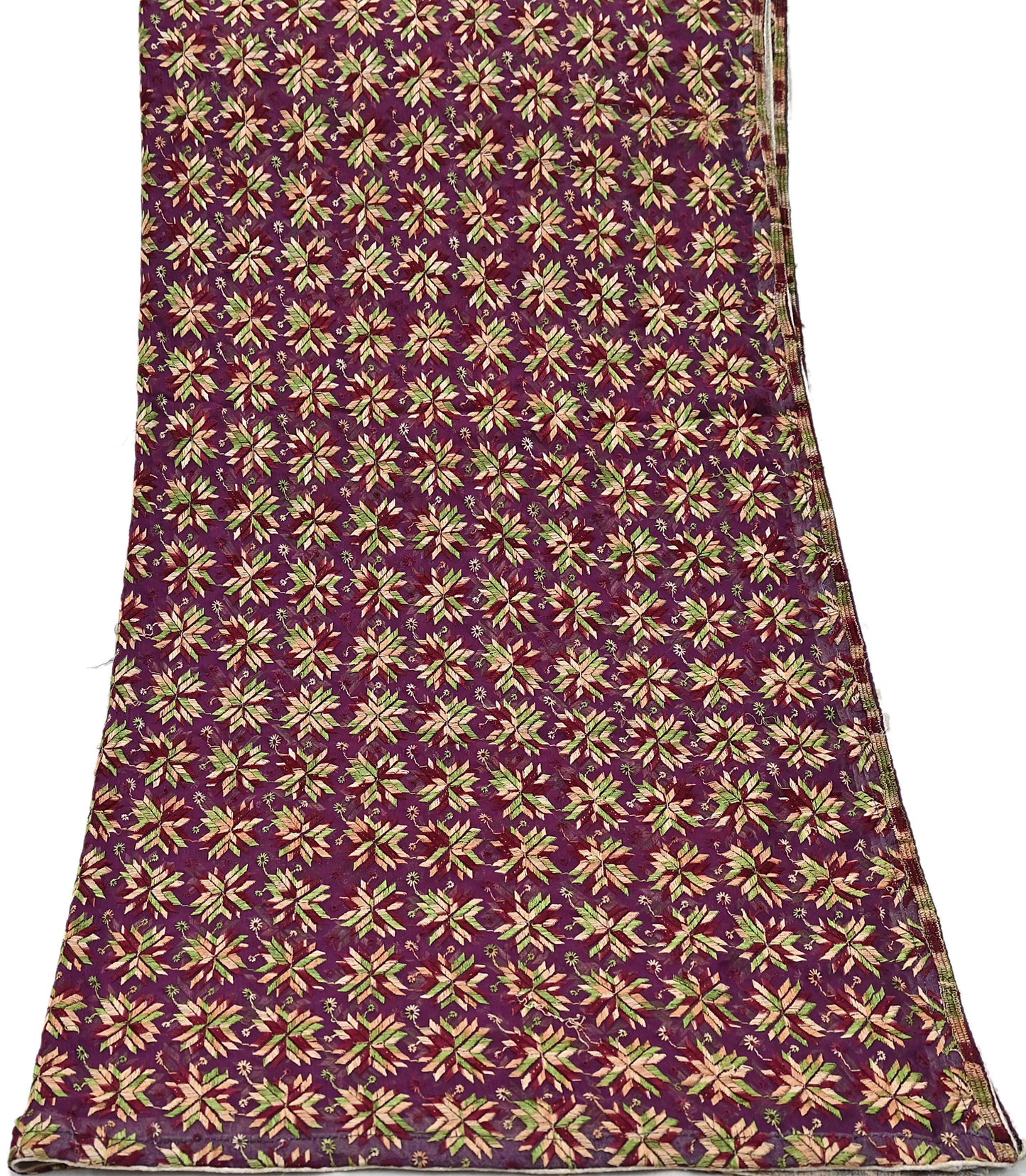 Indian Vintage Purple Dupatta Long Stole Chiffon Hand Embroidered Bagh Phulkari Stole Scarves Golden lace