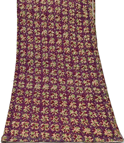 Indian Vintage Purple Dupatta Long Stole Chiffon Hand Embroidered Bagh Phulkari Stole Scarves Golden lace