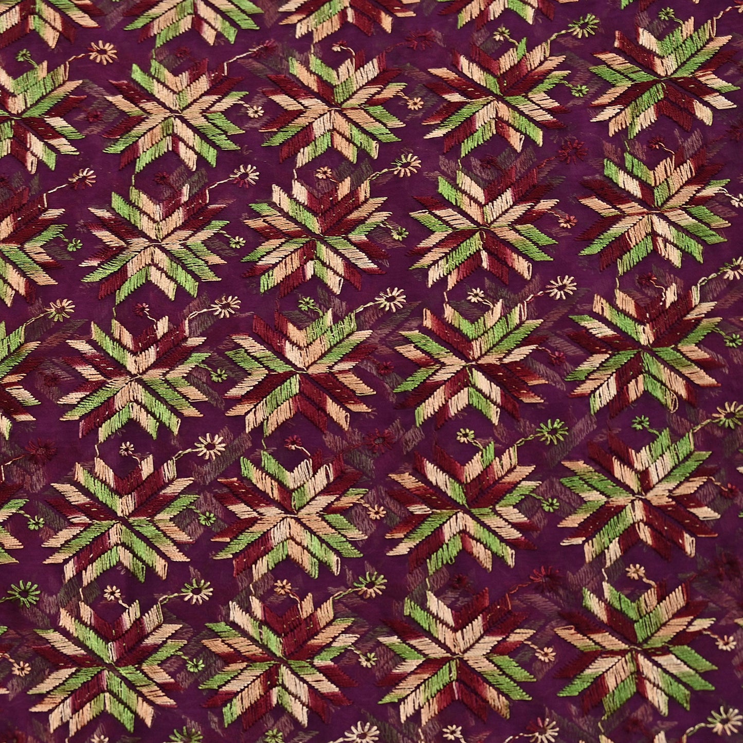 Indian Vintage Purple Dupatta Long Stole Chiffon Hand Embroidered Bagh Phulkari Stole Scarves Golden lace