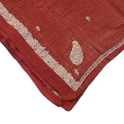 Indian Vintage Dupatta Pink Artificial Silk Long Stole hand Embroidered Leheria Scarves Floral Design Stole Veil Wrap Zardozi/ Dabka, Zari