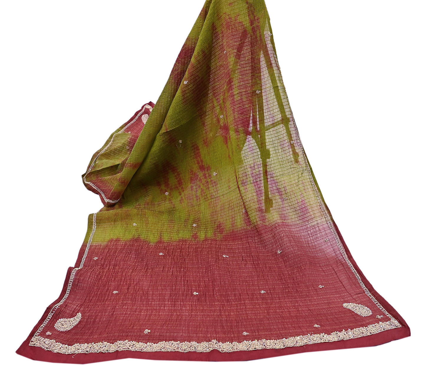 Indian Vintage Dupatta Pink Artificial Silk Long Stole hand Embroidered Leheria Scarves Floral Design Stole Veil Wrap Zardozi/ Dabka, Zari