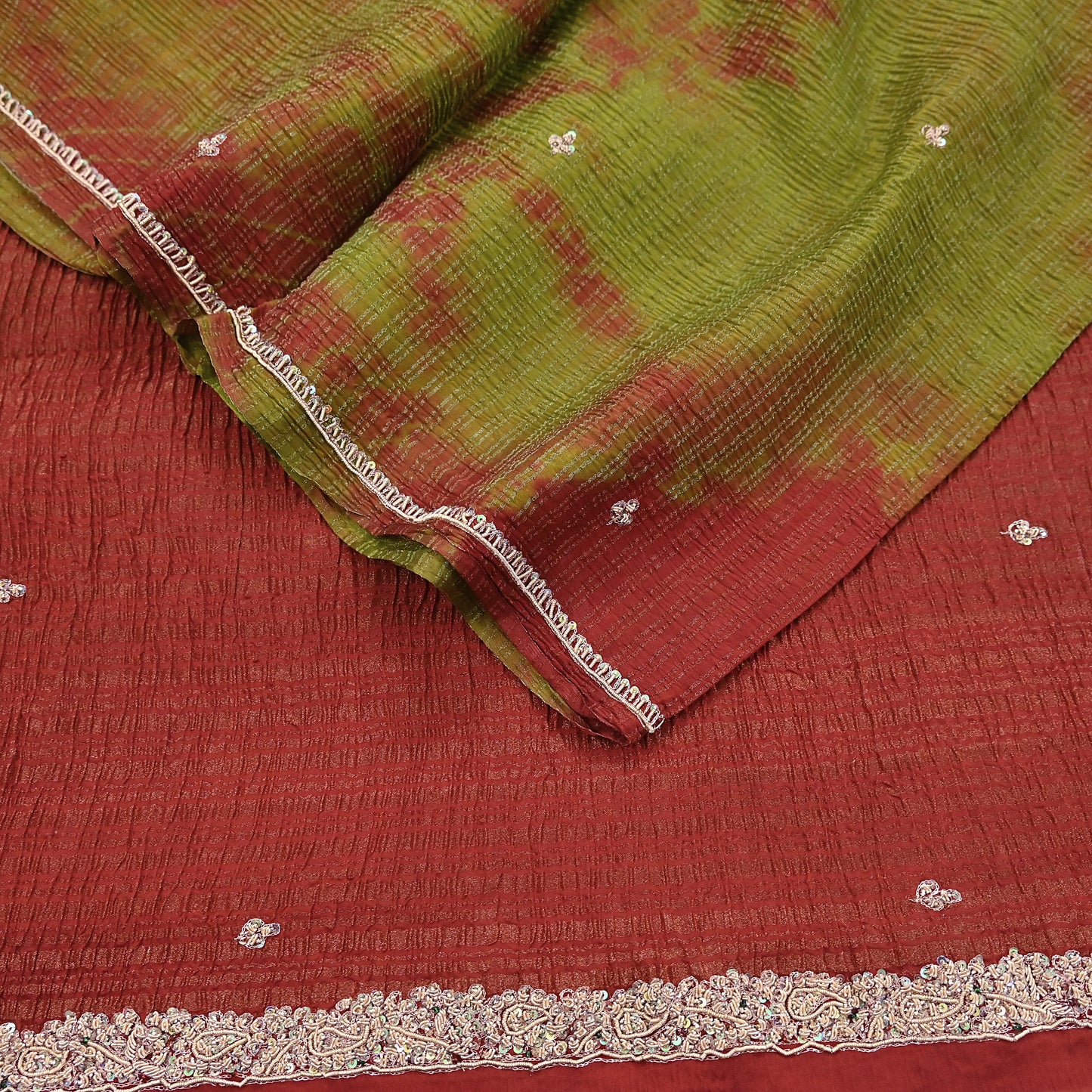 Indian Vintage Dupatta Pink Artificial Silk Long Stole hand Embroidered Leheria Scarves Floral Design Stole Veil Wrap Zardozi/ Dabka, Zari