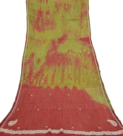 Indian Vintage Dupatta Pink Artificial Silk Long Stole hand Embroidered Leheria Scarves Floral Design Stole Veil Wrap Zardozi/ Dabka, Zari