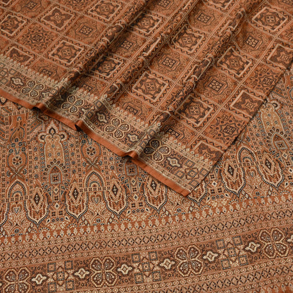 Indian Vintage Sari Rusty Heavy Pure Silk Woven Banarasi Brocade Saree Fabric 5Yd Ethnic Dress making Crafting Bollywood Dress Designing