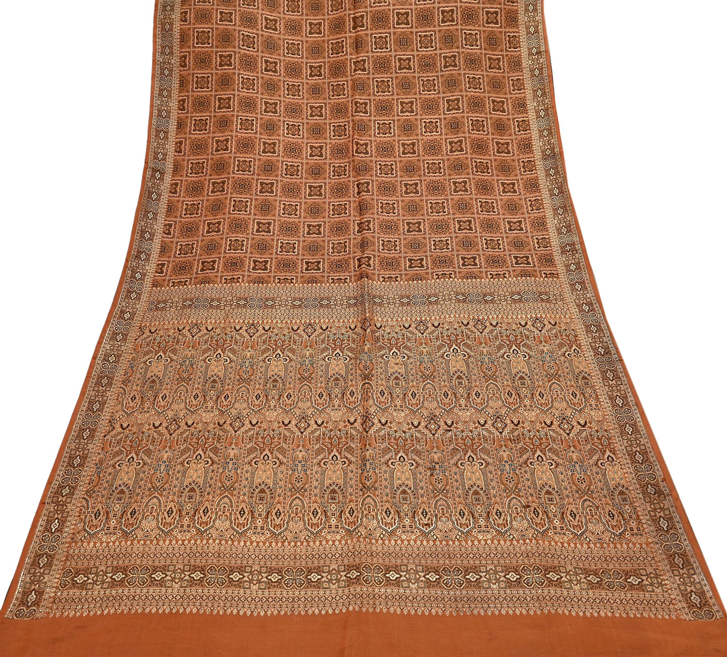 Indian Vintage Sari Rusty Heavy Pure Silk Woven Banarasi Brocade Saree Fabric 5Yd Ethnic Dress making Crafting Bollywood Dress Designing