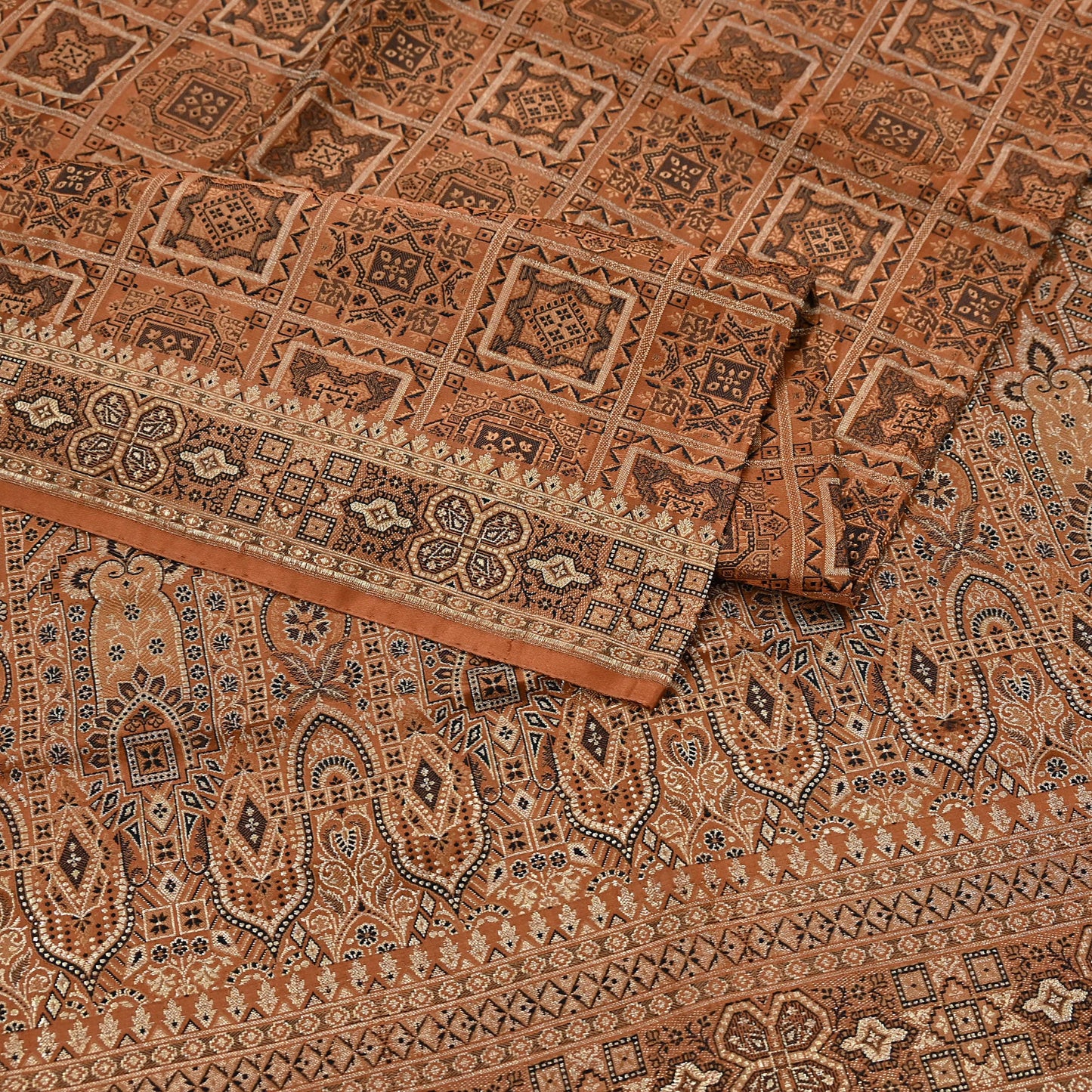 Indian Vintage Sari Rusty Heavy Pure Silk Woven Banarasi Brocade Saree Fabric 5Yd Ethnic Dress making Crafting Bollywood Dress Designing