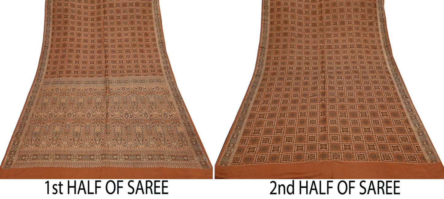 Indian Vintage Sari Rusty Heavy Pure Silk Woven Banarasi Brocade Saree Fabric 5Yd Ethnic Dress making Crafting Bollywood Dress Designing