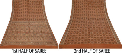 Indian Vintage Sari Rusty Heavy Pure Silk Woven Banarasi Brocade Saree Fabric 5Yd Ethnic Dress making Crafting Bollywood Dress Designing