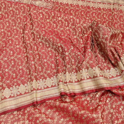 Indian Vintage Sari Red Heavy Pure Silk Woven Banarasi Brocade Saree Fabric 5Yd Ethnic Dress making Crafting Bollywood Dress Designing