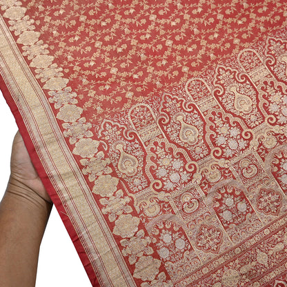 Indian Vintage Sari Red Heavy Pure Silk Woven Banarasi Brocade Saree Fabric 5Yd Ethnic Dress making Crafting Bollywood Dress Designing