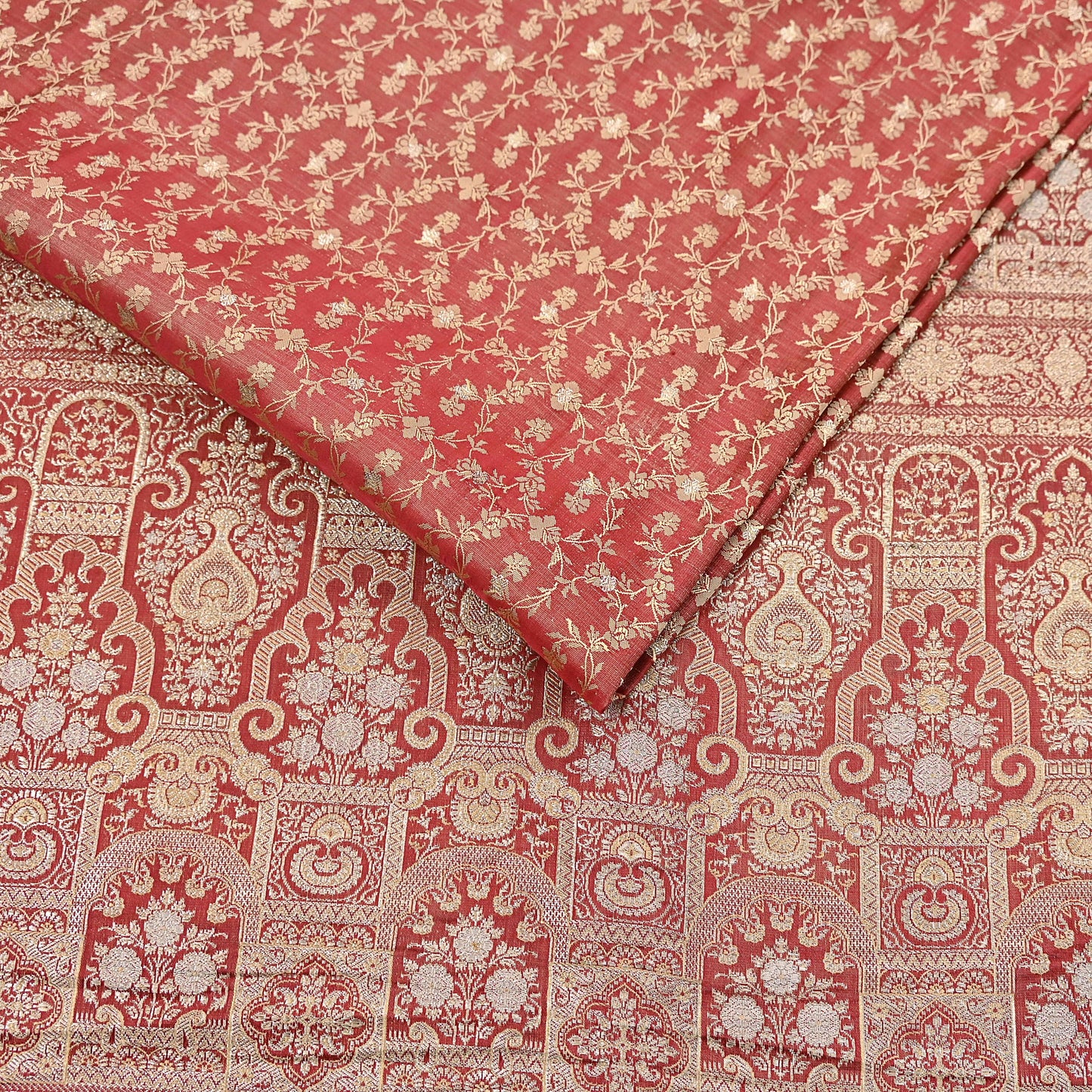 Indian Vintage Sari Red Heavy Pure Silk Woven Banarasi Brocade Saree Fabric 5Yd Ethnic Dress making Crafting Bollywood Dress Designing