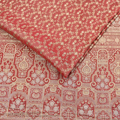 Indian Vintage Sari Red Heavy Pure Silk Woven Banarasi Brocade Saree Fabric 5Yd Ethnic Dress making Crafting Bollywood Dress Designing
