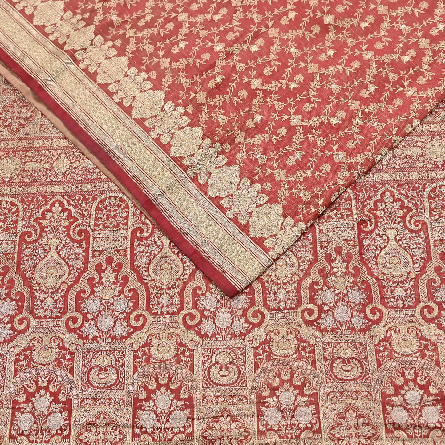Indian Vintage Sari Red Heavy Pure Silk Woven Banarasi Brocade Saree Fabric 5Yd Ethnic Dress making Crafting Bollywood Dress Designing