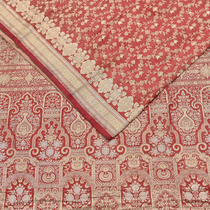Indian Vintage Sari Red Heavy Pure Silk Woven Banarasi Brocade Saree Fabric 5Yd Ethnic Dress making Crafting Bollywood Dress Designing