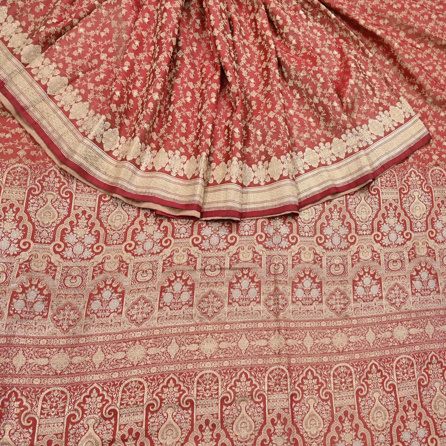 Indian Vintage Sari Red Heavy Pure Silk Woven Banarasi Brocade Saree Fabric 5Yd Ethnic Dress making Crafting Bollywood Dress Designing