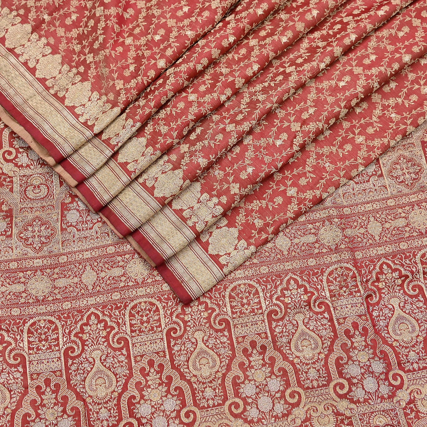 Indian Vintage Sari Red Heavy Pure Silk Woven Banarasi Brocade Saree Fabric 5Yd Ethnic Dress making Crafting Bollywood Dress Designing