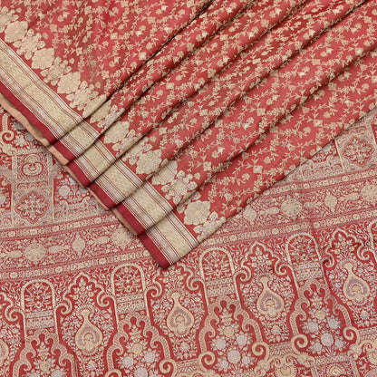 Indian Vintage Sari Red Heavy Pure Silk Woven Banarasi Brocade Saree Fabric 5Yd Ethnic Dress making Crafting Bollywood Dress Designing