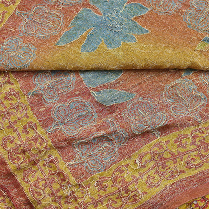 Indian Vintage Heavy Bridal Red & Yellow Dupatta Pure Georgette Silk Long Stole Hand Embroidered Scarf Zardozi Wedding red Hijab veil Boho