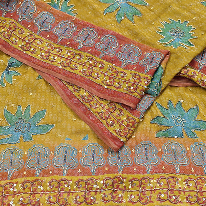 Indian Vintage Heavy Bridal Red & Yellow Dupatta Pure Georgette Silk Long Stole Hand Embroidered Scarf Zardozi Wedding red Hijab veil Boho