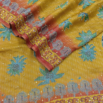 Indian Vintage Heavy Bridal Red & Yellow Dupatta Pure Georgette Silk Long Stole Hand Embroidered Scarf Zardozi Wedding red Hijab veil Boho