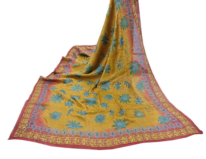 Indian Vintage Heavy Bridal Red & Yellow Dupatta Pure Georgette Silk Long Stole Hand Embroidered Scarf Zardozi Wedding red Hijab veil Boho
