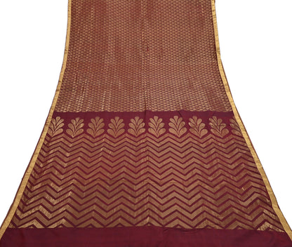 Indian Vintage Heavy Sari Maroon Pure silk Hand Woven Kanjivaram Sarees Fabric 5Yd Ethnic Zari Dress making Crafting Bollywood sari
