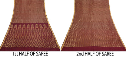 Indian Vintage Heavy Sari Maroon Pure silk Hand Woven Kanjivaram Sarees Fabric 5Yd Ethnic Zari Dress making Crafting Bollywood sari