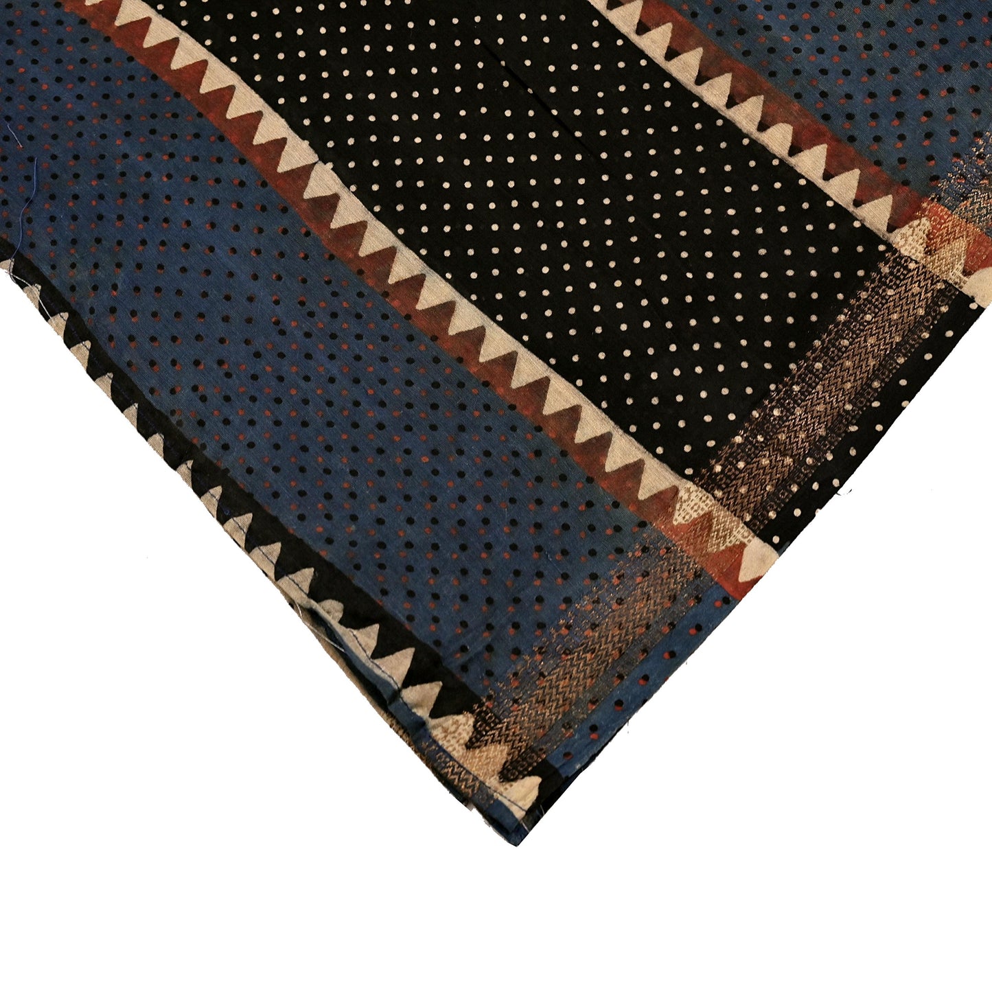 Indian Vintage Blue & Black Dupatta Long Stole Hand Block Print Pure Chanderi Silk Scarves Veil Golden Zari