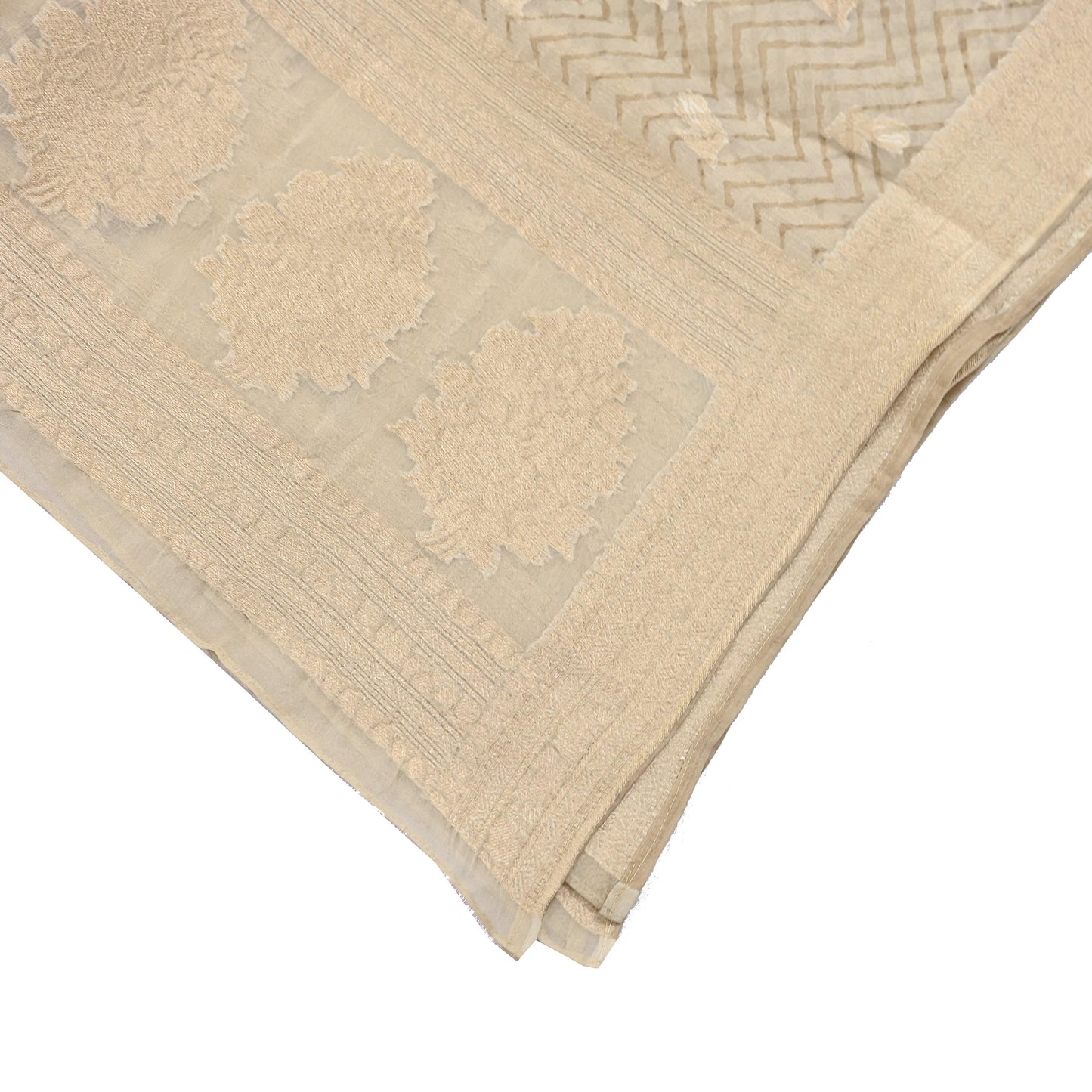 Indian Vintage Dupatta Ivory Pure Organza Silk Long Stole Woven Scarves Veil Zari Soft Stripes Design