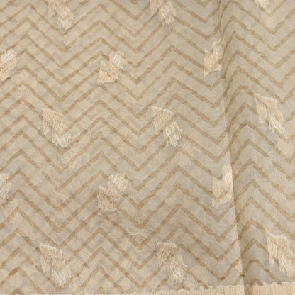 Indian Vintage Dupatta Ivory Pure Organza Silk Long Stole Woven Scarves Veil Zari Soft Stripes Design