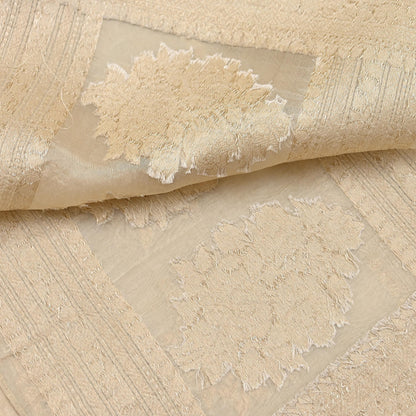 Indian Vintage Dupatta Ivory Pure Organza Silk Long Stole Woven Scarves Veil Zari Soft Stripes Design